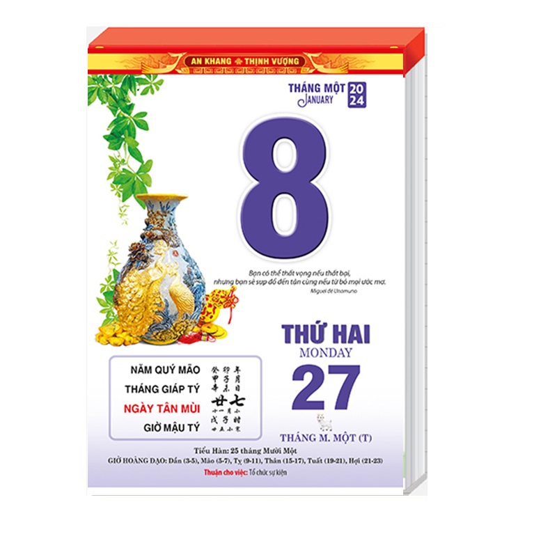 Bloc lịch 2024 - kích thước 14.5cm x 20.5 cm – Bình cổ phong thủy – NH11