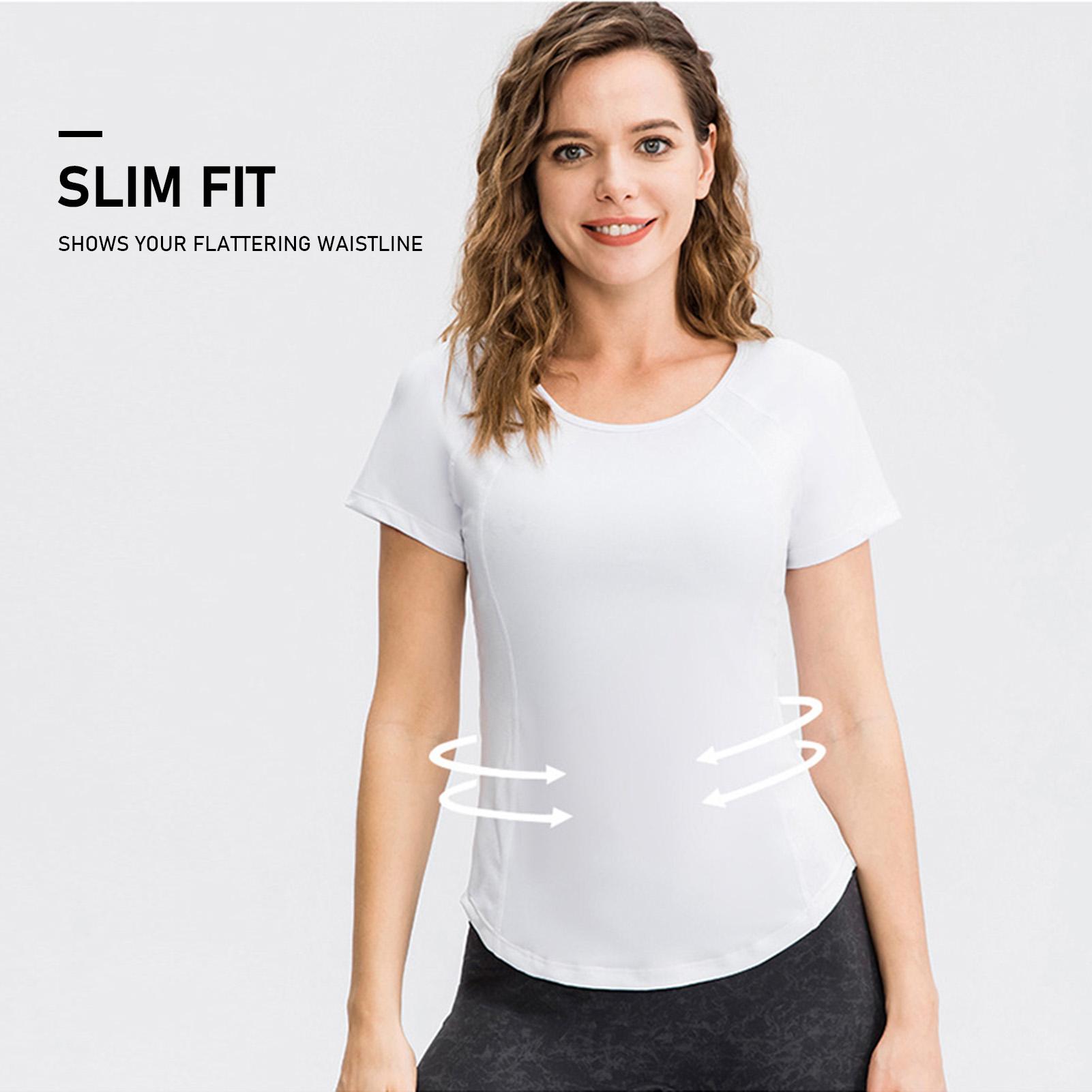 Áo thun tập thể dục dành cho nữ, nhanh khô, thoáng, thấm hút mồ hôi, dễ co giãn, thiết kế cổ cữ O thời trang