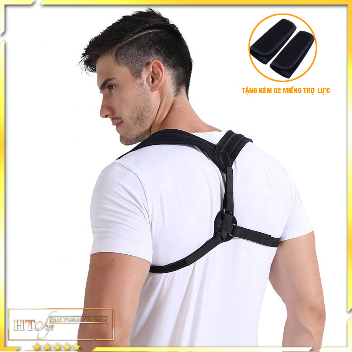 Đai chống gù lưng nam nữ HT SYS Back Posture Corrector-Kiểu dáng chữ Y-Freesize-Màu đen-Tặng kèm 2 miếng trợ lực đệm vai