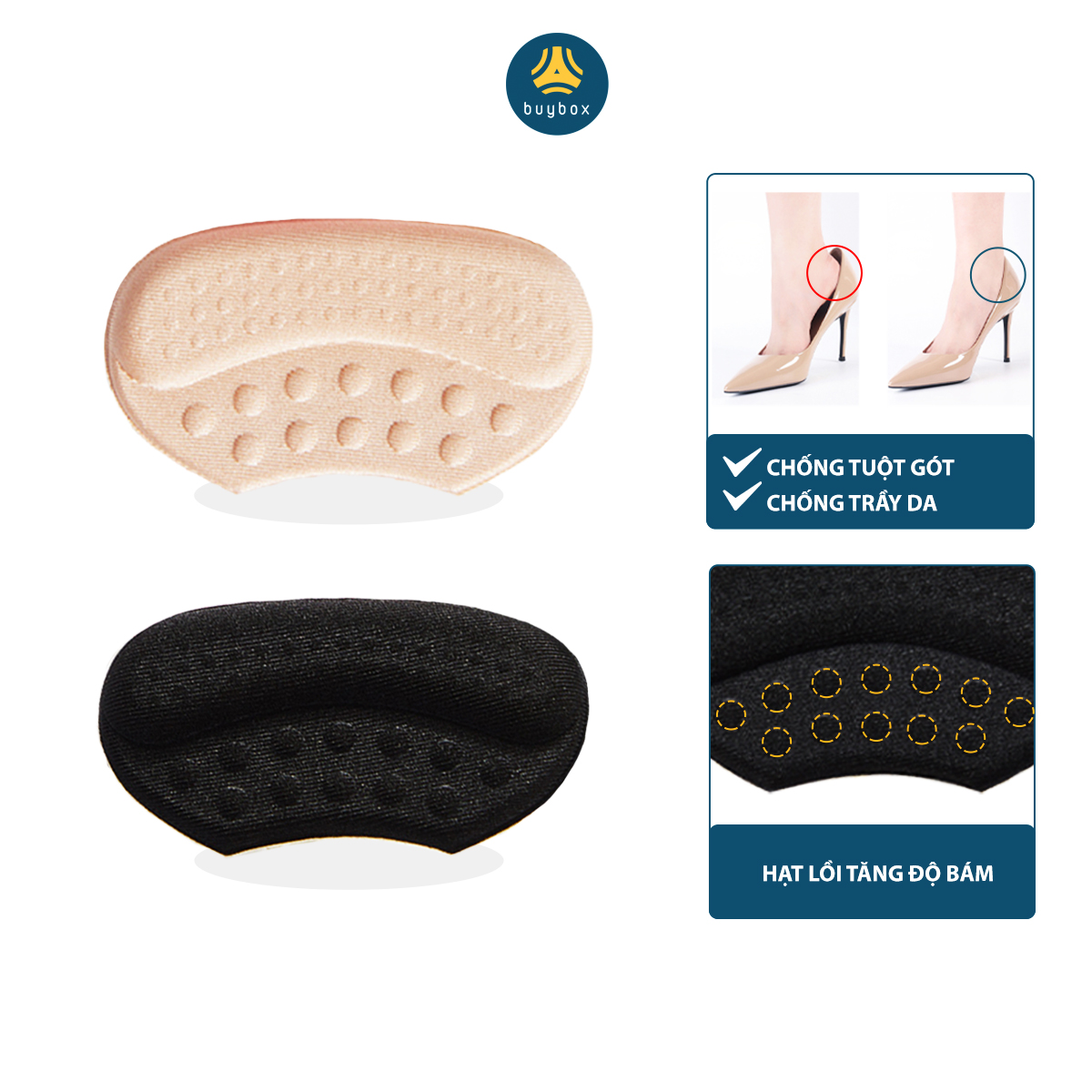 Miếng lót giày cao cấp ép vải, hạt lồi tặng độ bám giúp giảm size giày và chống đau gót sau - BuyBox - BBPK198