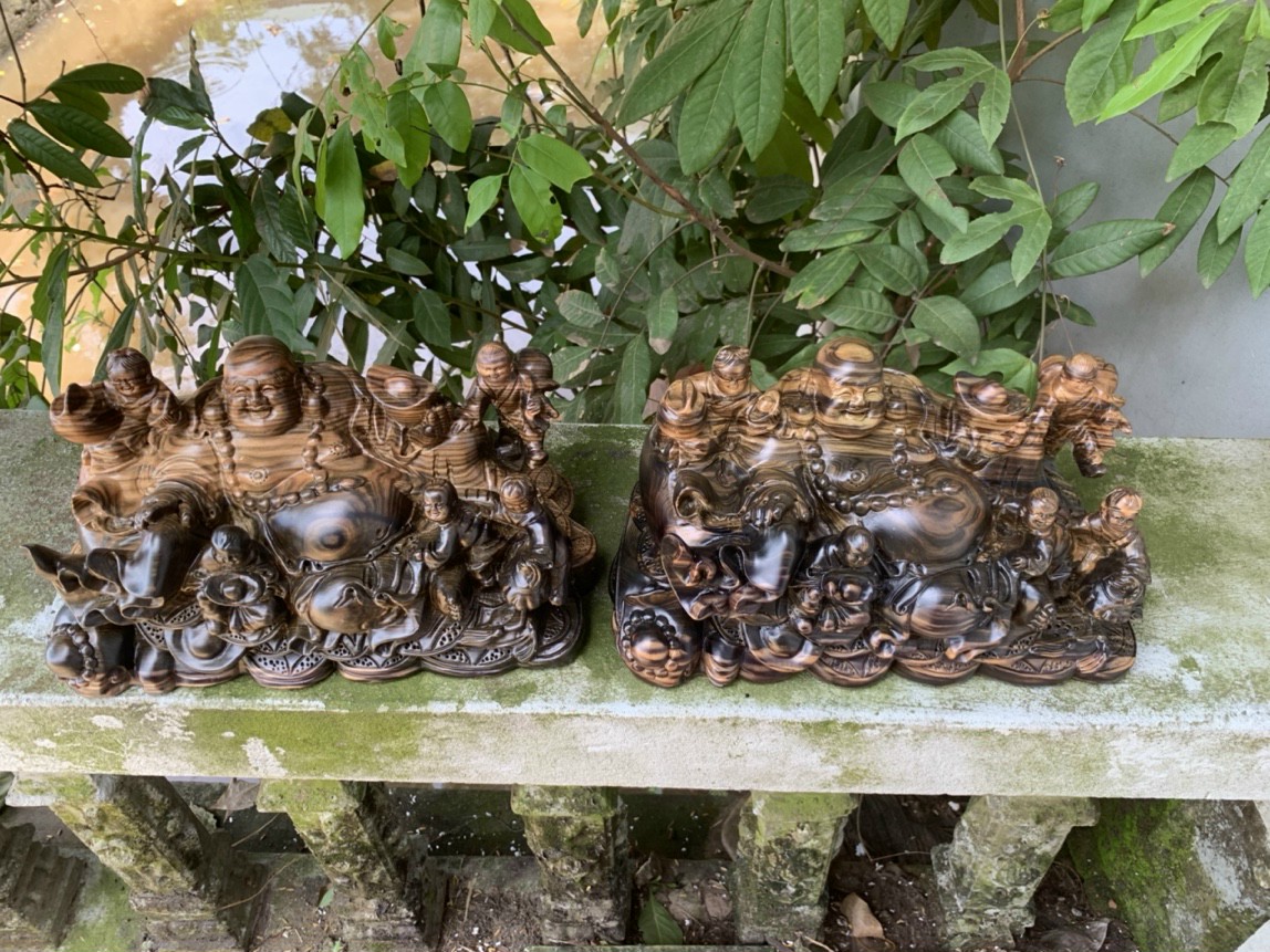 Tượng phật di lặc ngũ phúc bằng gỗ mun kt 30×15×15cm