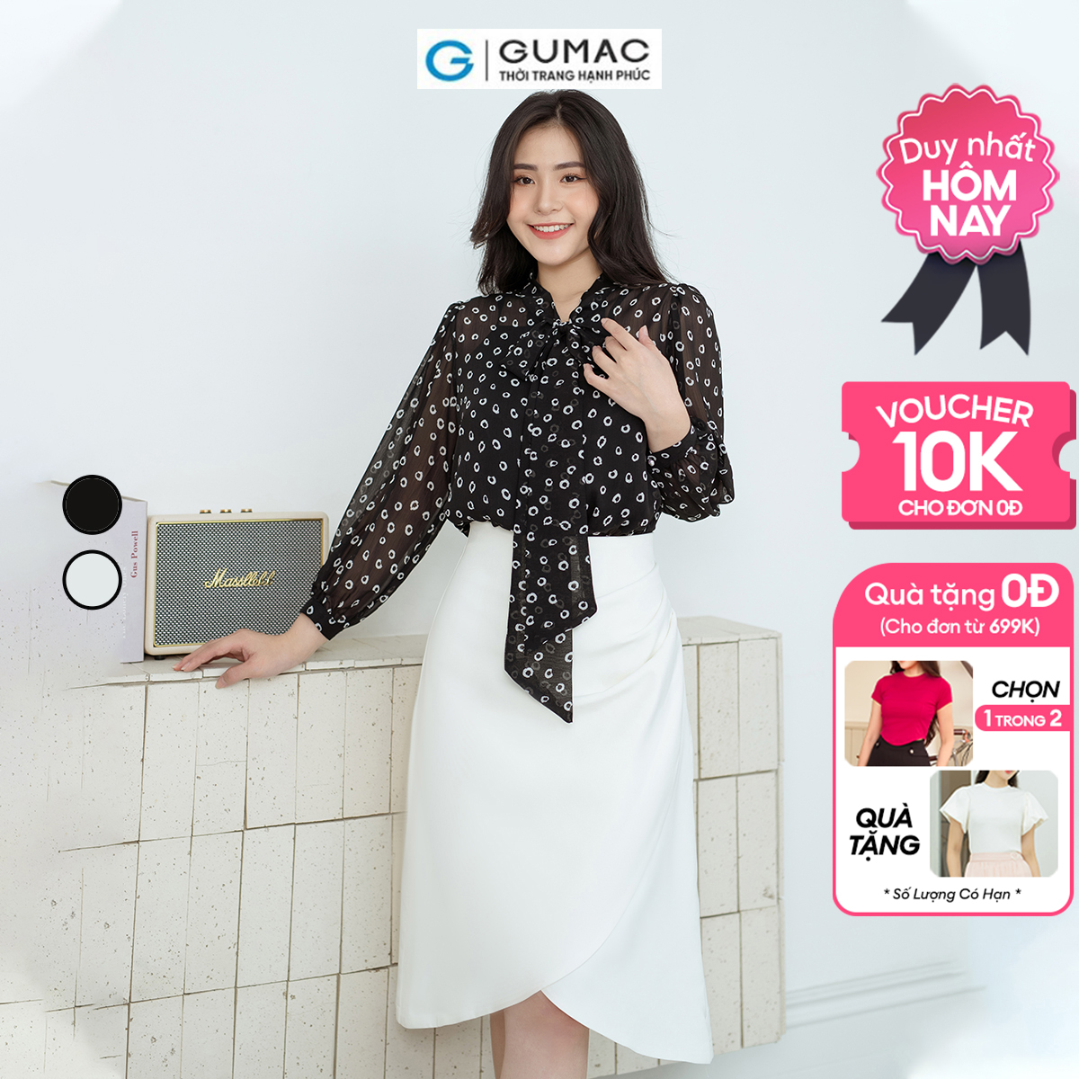 Váy xếp ly vạt tròn GUMAC VD08002