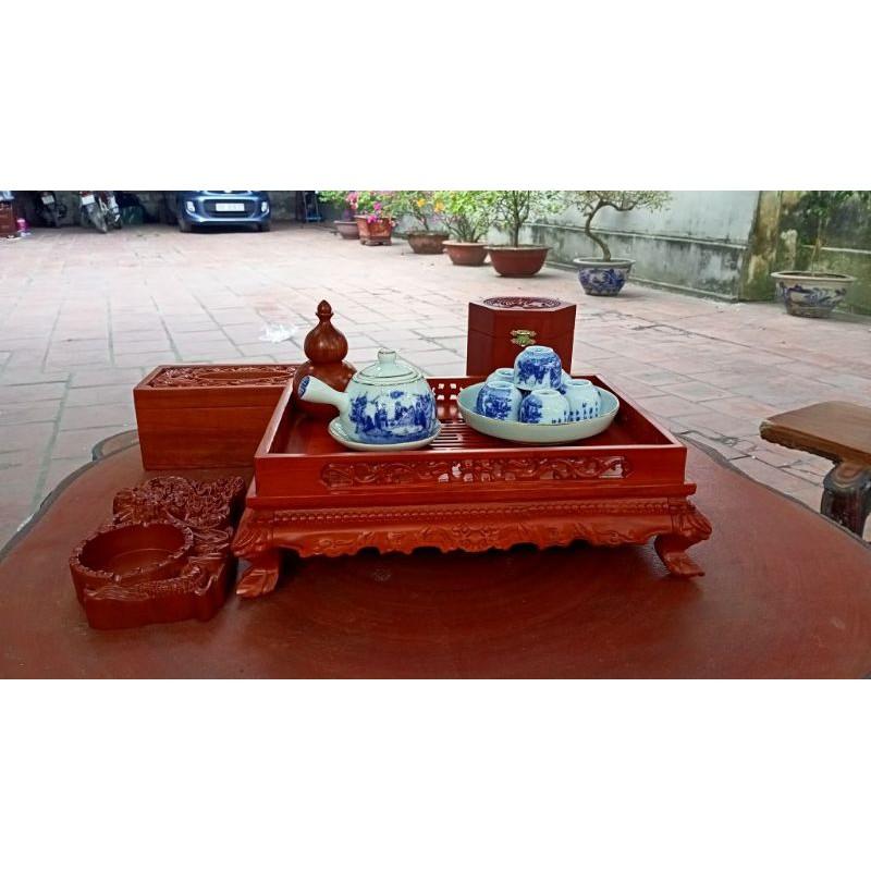 Combo 5 món bộ khay trà chân quỳ gỗ hương cao cấp