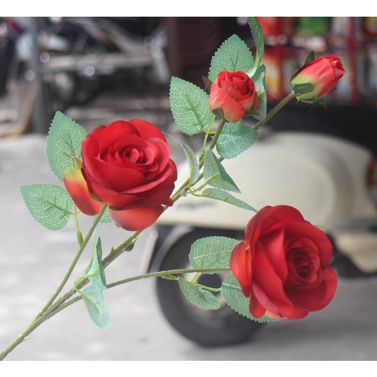 Hoa hồng Mùa Thu mẫu 4 bông cao cấp/hoa vải lụa