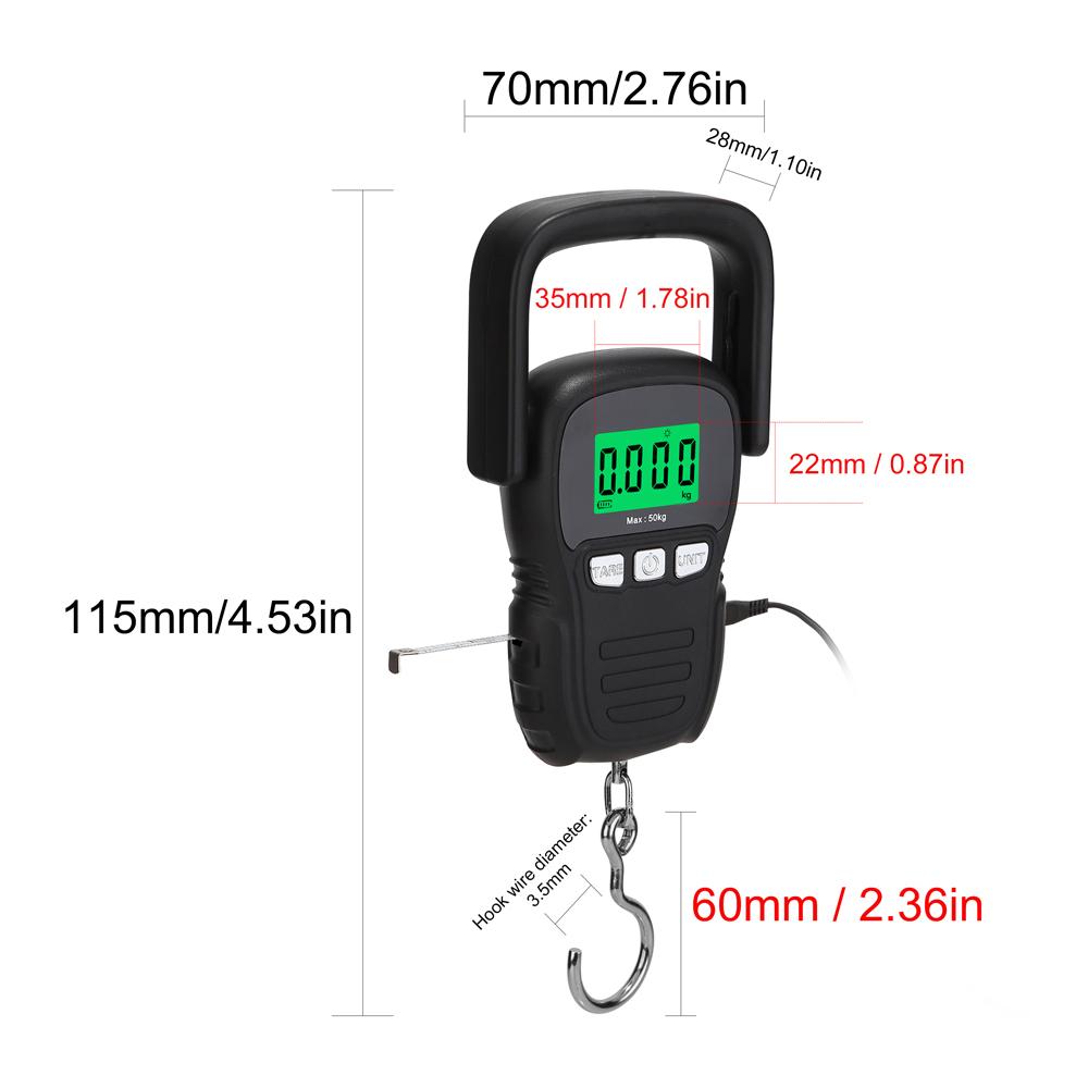 Mini Digital Display with Green Backlight 50kg Portable Weight Hook Lifting Scale Industrial Electronic Crane Scales 5 Units Switchable