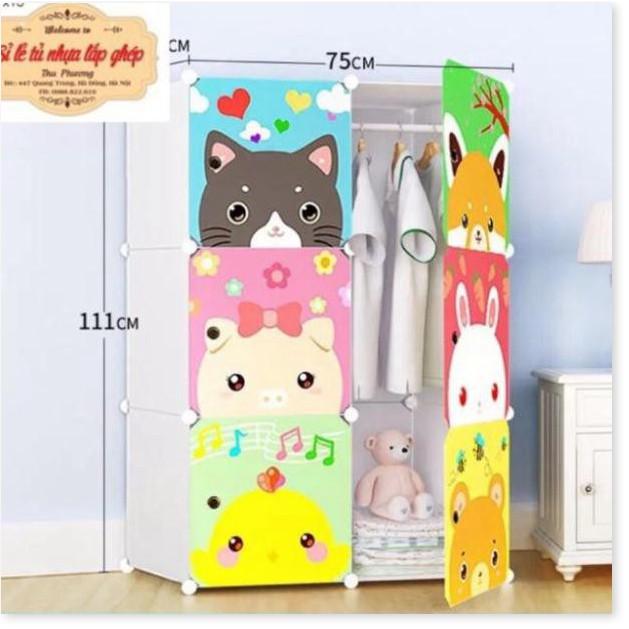 Tủ nhựa ghép - tủ đựng treo quần áo - 6 ô sâu 37x37cm cho bé yêu. Kèm 1 treo đồ