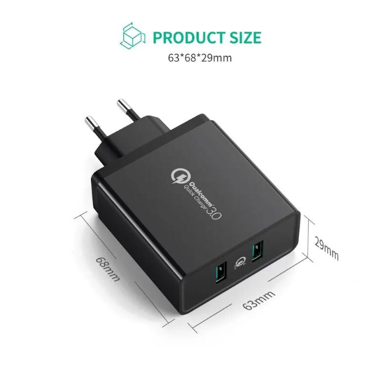 Ugreen UG40585CD161TK Màu Đen Củ sạc nhanh QC 3.0 hỗ trợ 2 cổng USB - HÀNG CHÍNH HÃNG