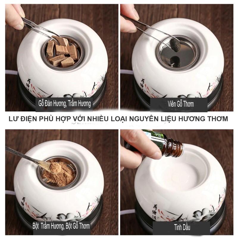 Lư Xông Đốt Trầm Hương, Tinh Dầu - Lư Gốm Sứ Xông Trầm Hương, Tinh Dầu Bằng Điện Có Hẹn Giờ