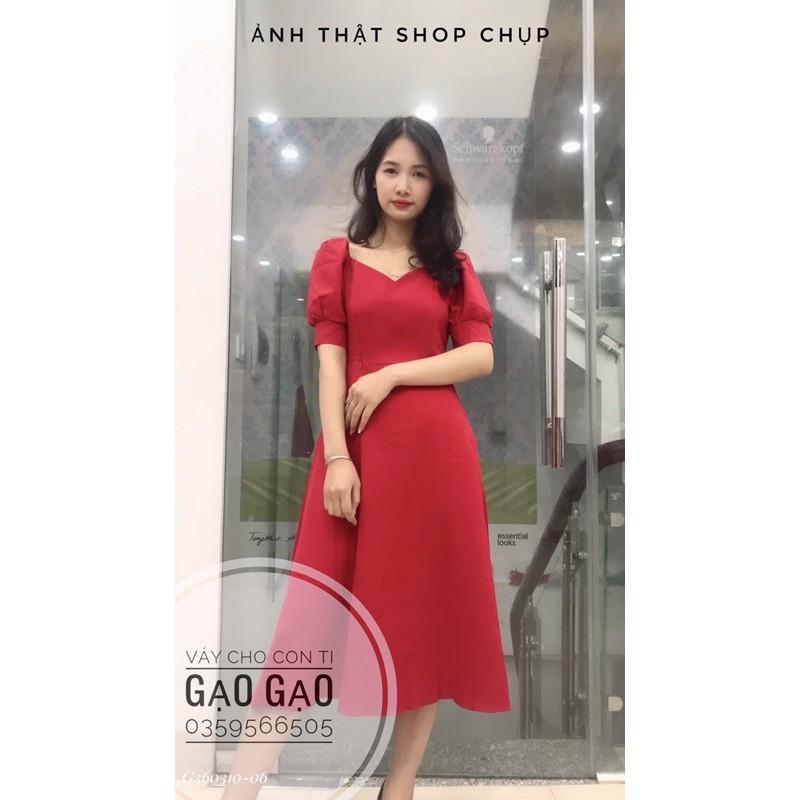 váy đỏ cổ V cho con bú