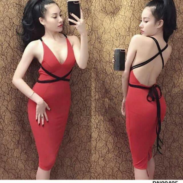 Đầm hở lưng phối dây chéo