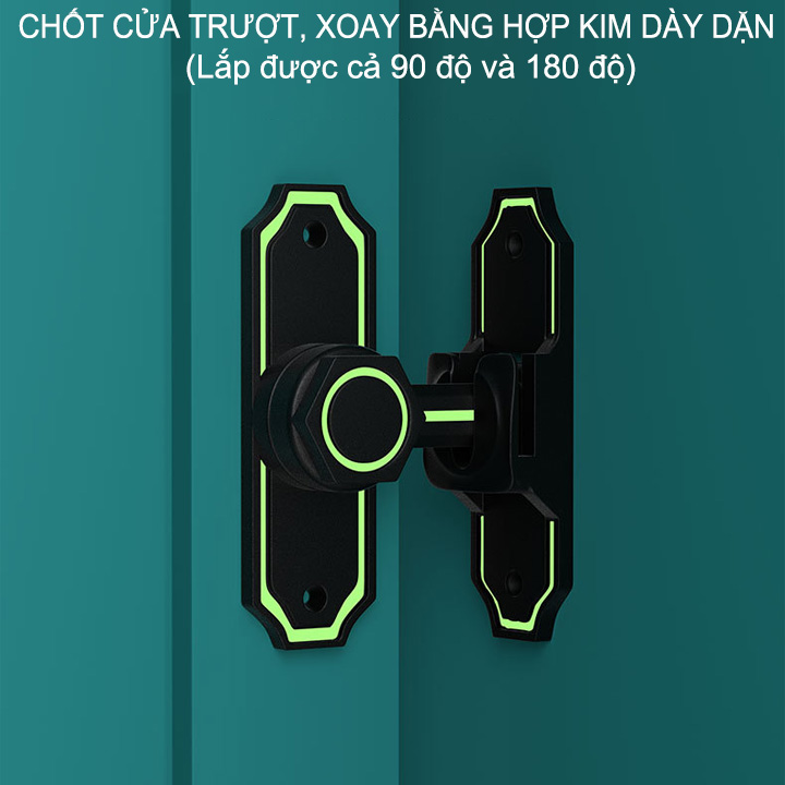 Chốt cửa trượt, xoay chống trộm HK02 bằng hợp kim dày dặn, lắp được cả 90 và 180 độ