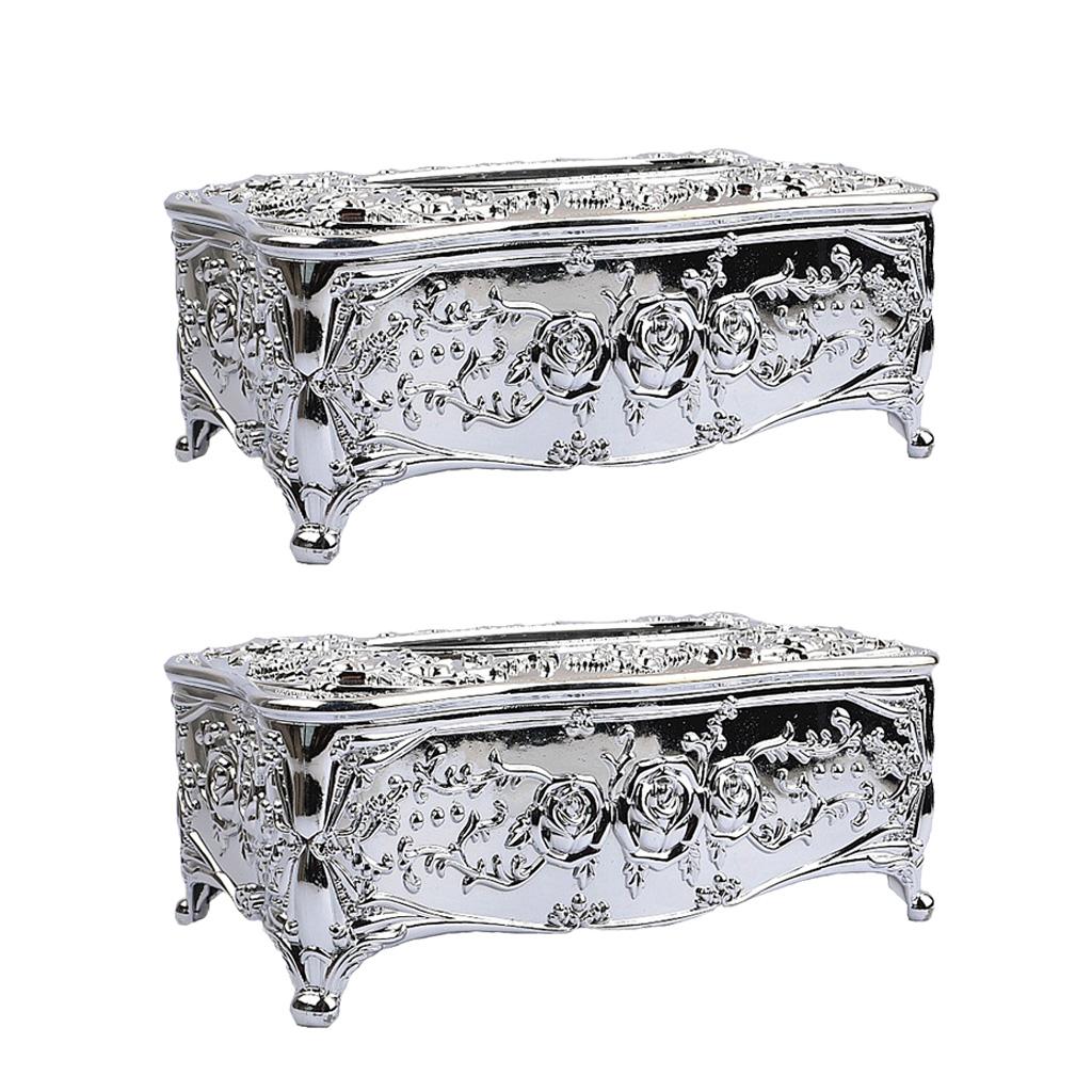 2pcs European Style Tissue Box Cover Living Room Car Tissue Holder Cover-Silver