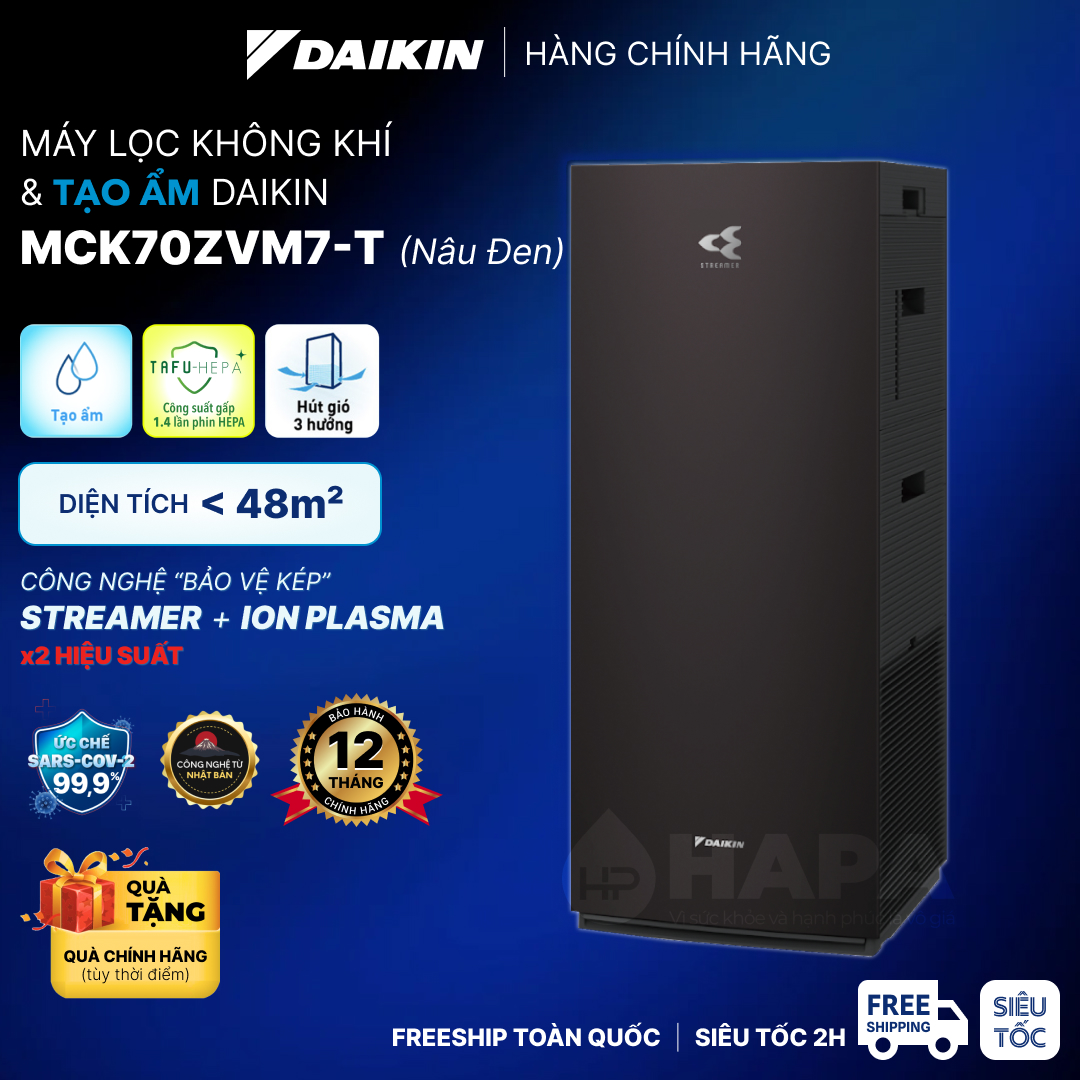 Máy Lọc Không Khí Tạo Ẩm DAIKIN MCK555AVMV-W | MCK555AVMV-T TEFU HEPA, Twin Streamers, ION PLASMA - Hàng Chính Hãng DAIKIN