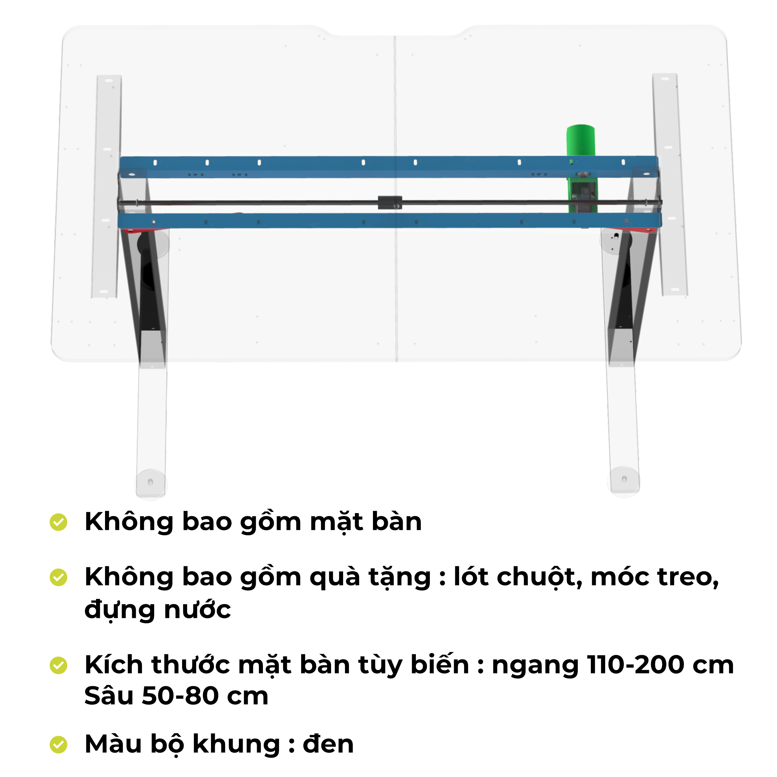 Bàn tăng giảm nâng hạ chiều cao thông minh công thái học iCockpit 1460, nâng hạ 80 kg, tặng móc treo tai nghe, giá để ly nước, thảm lót chuột
