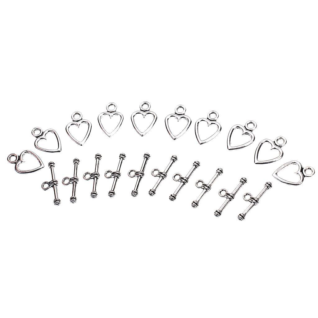 10 sets Antique Silver Heart Toggle Clasps Jewelry Making Findings