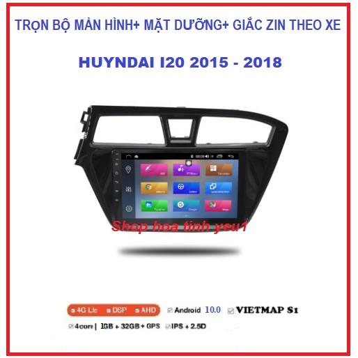 Màn hình ô tô dvd android 9 inch theo xe huyndai i20 đời 2015 – 2018, Bộ màn androi kèm mặt dưỡng và giắc zin.