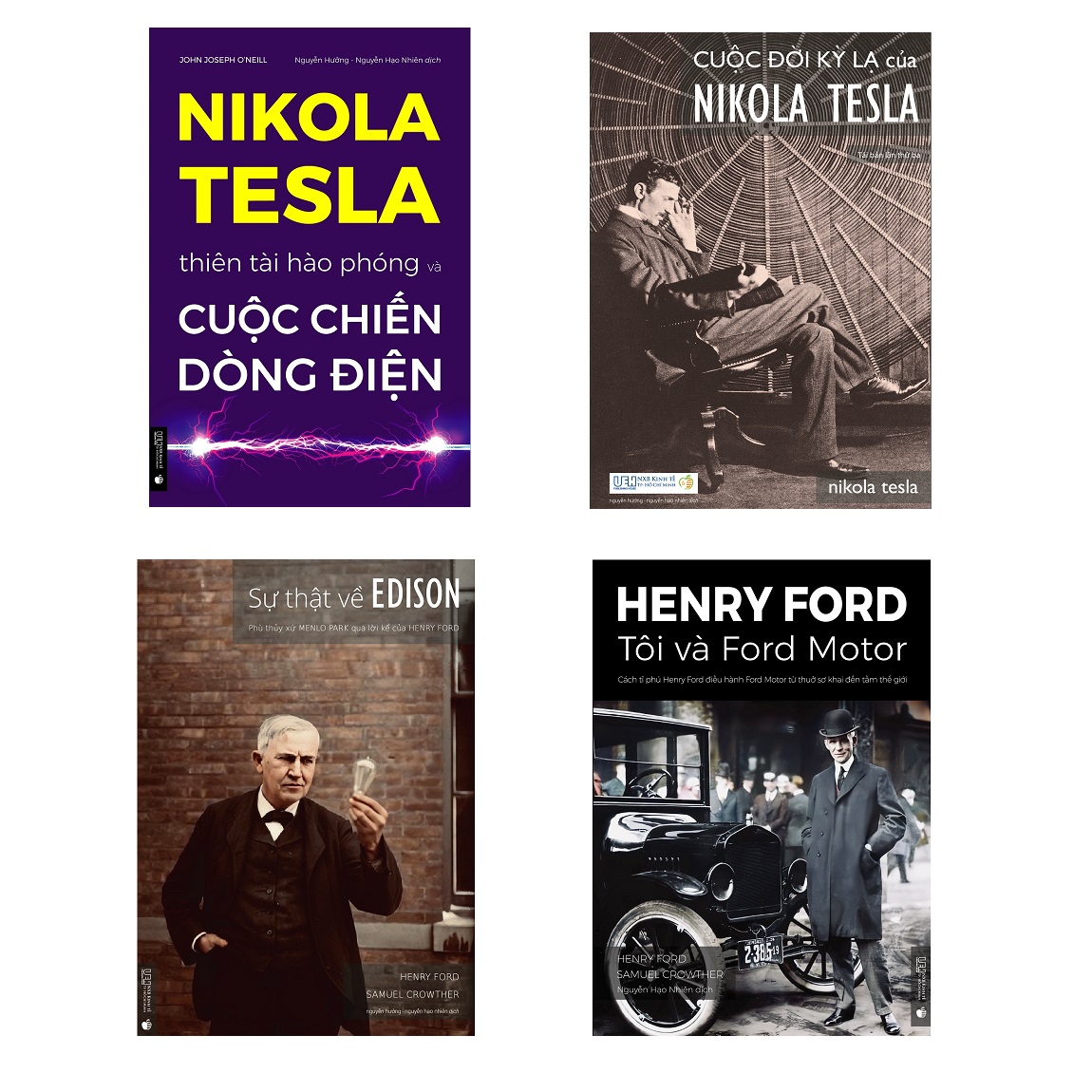 Combo Cuộc chiến Dòng điện (Nikola Tesla - Thiên tài hào phóng và cuộc chiến dòng điện + Sự thật về Edison + Henry Ford - Tôi và Ford Motor + Cuộc đời kì lạ của Nikola Tesla - kèm hộp)