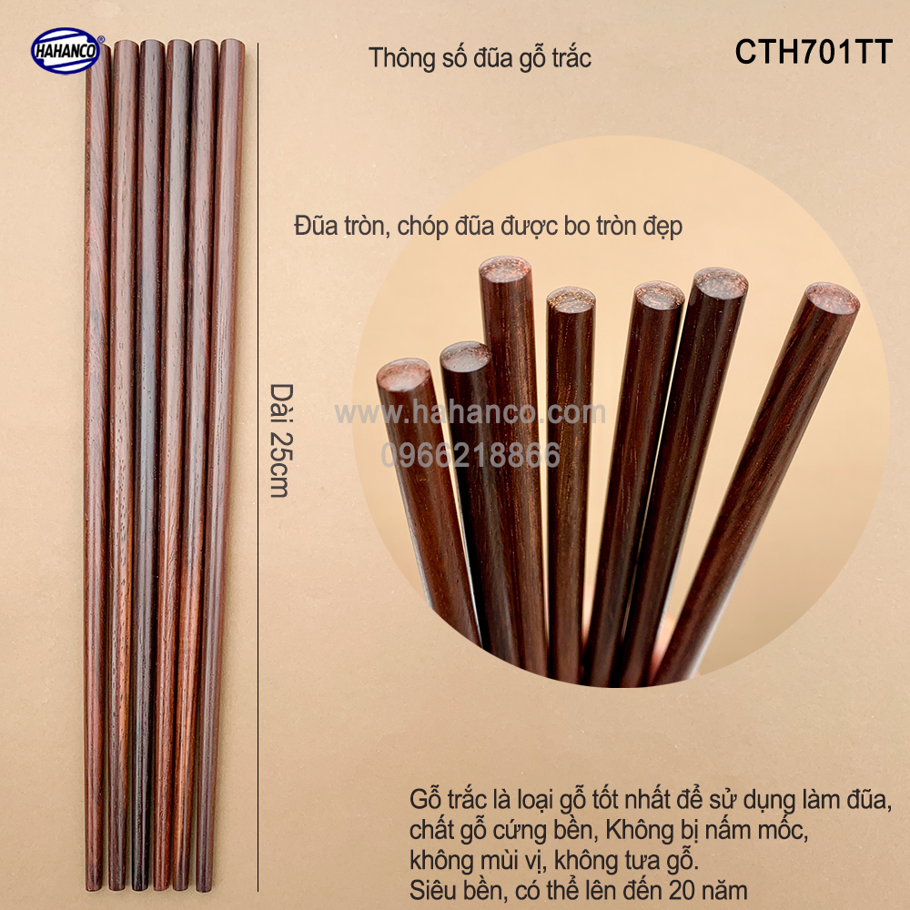 Đũa gỗ Trắc Việt Nam vân đẹp (Hộp 10 đôi rất đẹp) CTH701TT - gỗ Trắc tự nhiên không chất độc hại