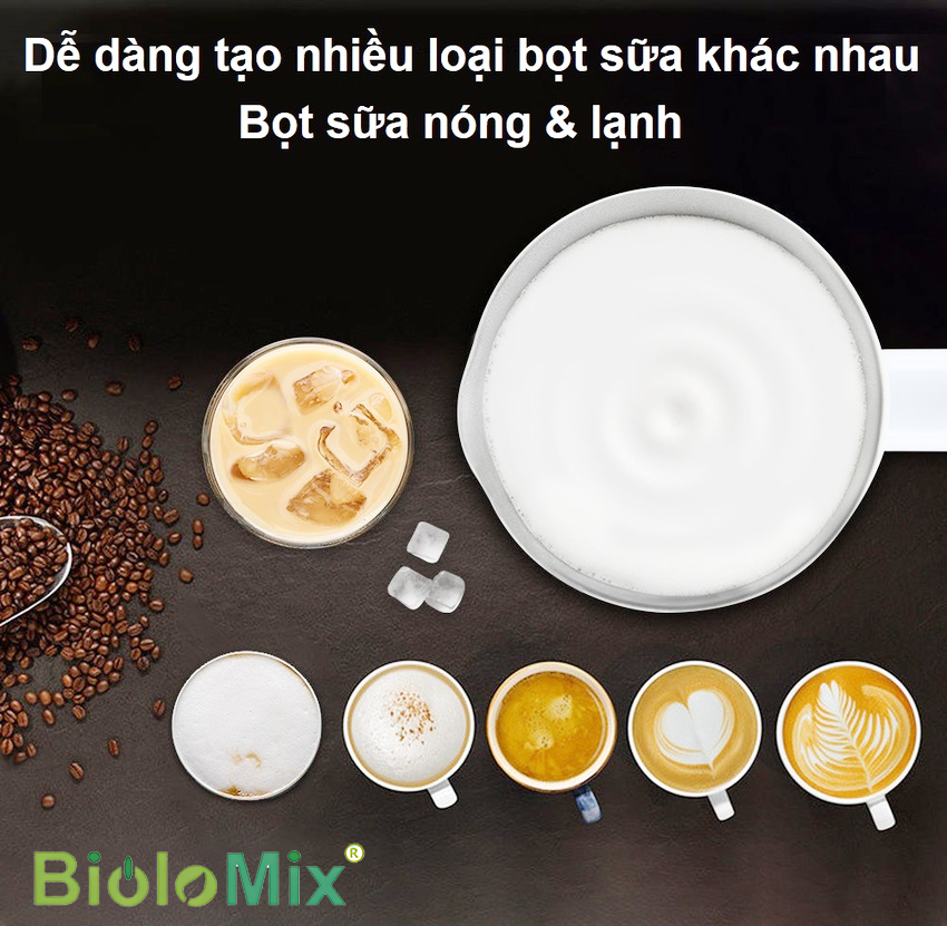 Máy đánh sữa tạo bọt nóng và lạnh 4 trong 1 thương hiệu Mỹ cao cấp Biolomix BMF101 500W - Hàng chính hãng