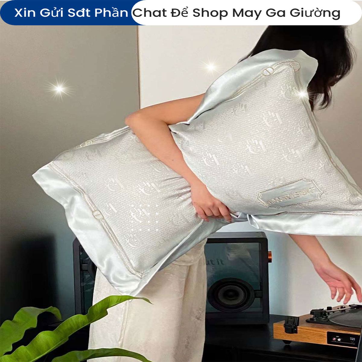 Bộ Chăn Ga Gối Đệm Lụa Sateen 100s 5 Món ANNA NGUYÊN Cao Cấp Chăn Chần Bông Lụa Mềm