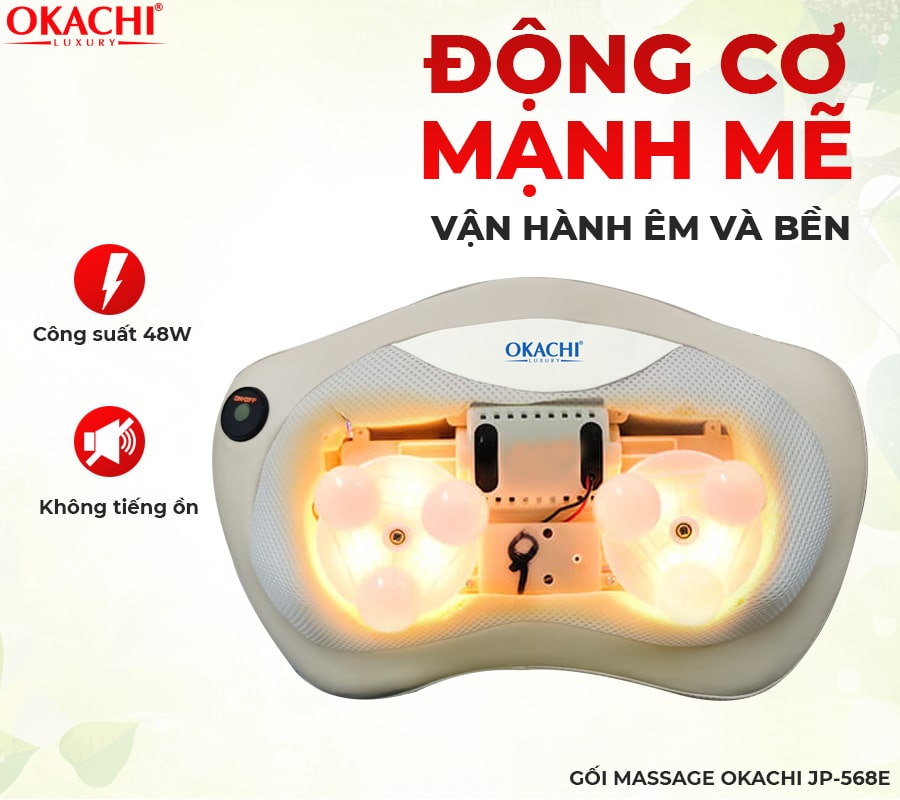 Gối massage hồng ngoại đau vai cổ lưng Shiatsu OKACHI JP-568E (Pin sạc)