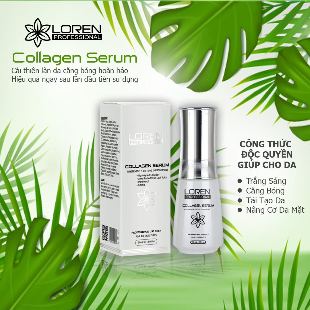 Hình ảnh Tinh chất Collagen Serum Loren Professional  giúp Bổ sung collagen giúp xóa mờ các nếp nhăn và nâng cơ da mặt. Cải thiện các dấu hiệu lão hóa, ngăn ngừa hình thành nám