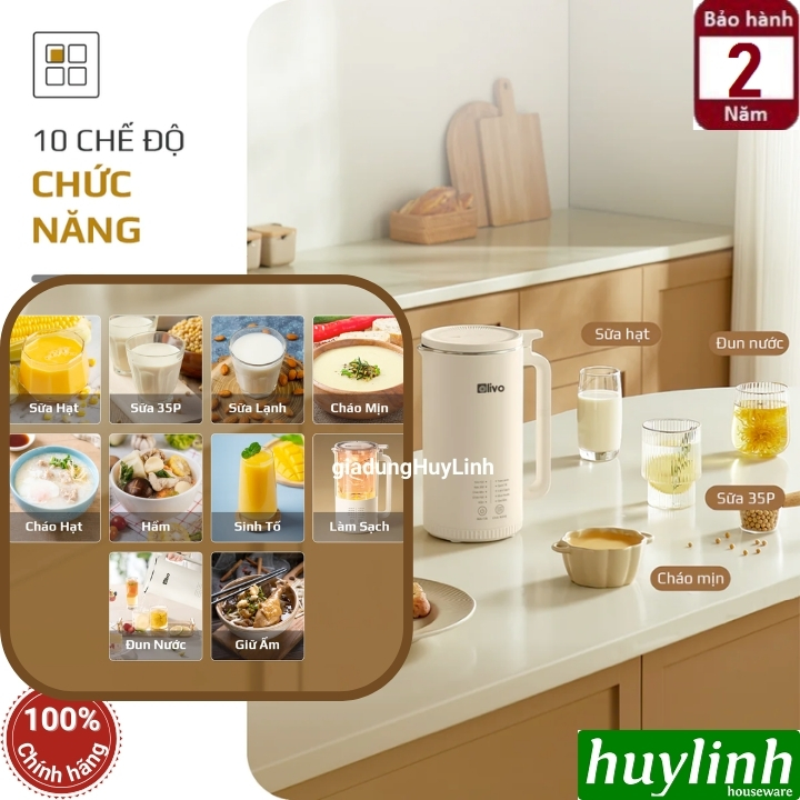 Máy xay nấu sữa hạt mini Olivo CB2000 - Dung tích 1000ml - 10 Chức năng - Hàng chính hãng