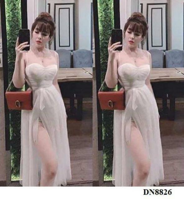 Đầm voan cúp 2 dây rút ngực sexy