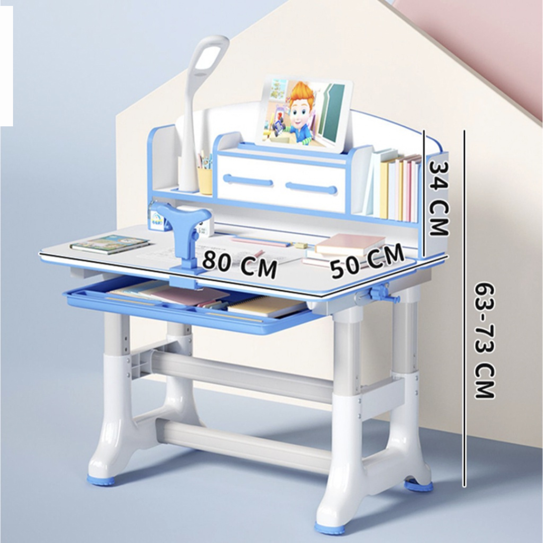 Bộ bàn học có kệ sách chông gù chống cận, size 80cm K50 bàn ghế trẻ em tăng chỉnh độ cao điều chỉnh mặt bàn