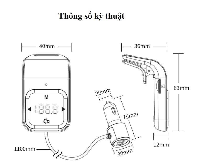 Bộ phát nhạc MP3 qua sóng FM trên ô tô có Bluetooth BC39 - Hàng nhập khẩu