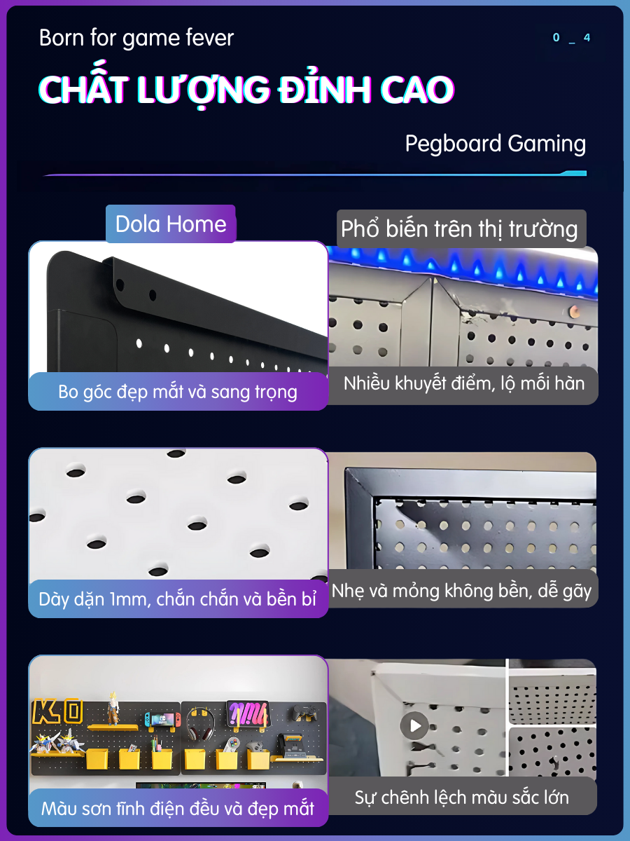 Bảng lỗ Pegboard decor gaming Dola Home để bàn phím, tay cầm chơi game, mô hình anime, setup bàn làm việc gọn gàng phong cách chất - Hàng Việt Nam chính hãng chất lượng cao