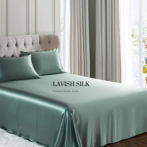 Trọn Bộ Ga Gối Lụa Kèm Chăn Sẵn Ruột + Tặng Bộ Quà Tặng Lavish Silk Cao Cấp - Xanh Matcha
