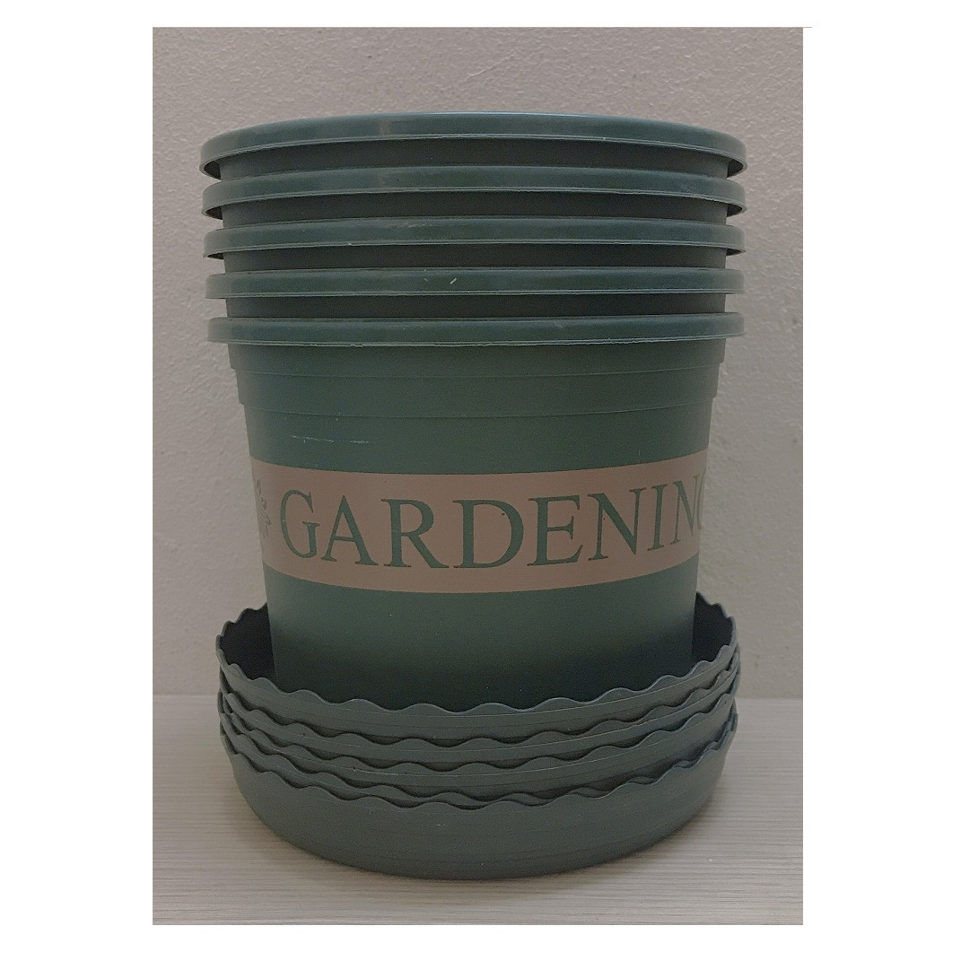 5 Bộ Chậu Nhựa Trồng Hoa Cây Cảnh (Chậu + Đĩa) GARDENING HENG DE LI 1.7GAL, KT chậu 16x12Cm, ĐK đĩa 6.5cm