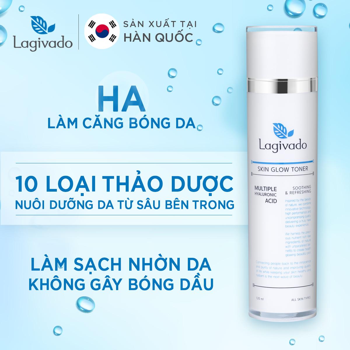 Bộ đôi nước hoa hồng se khít lỗ chân lông Hàn Quốc Lagivado Skin Glow Toner 120 ml và sữa rửa mặt Creamy Foam 50ml