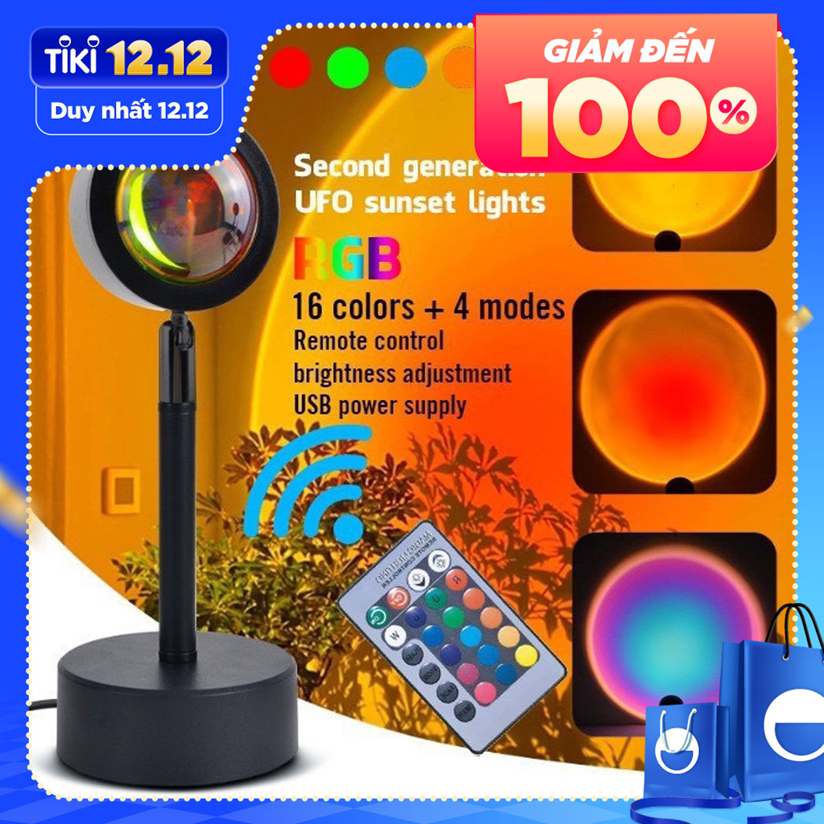 Đèn hoàng hôn 4 màu, 16 màu RGB dùng cho quay video tiktok, trang trí nội thất, quán cafe, chụp hình, đèn ngủ