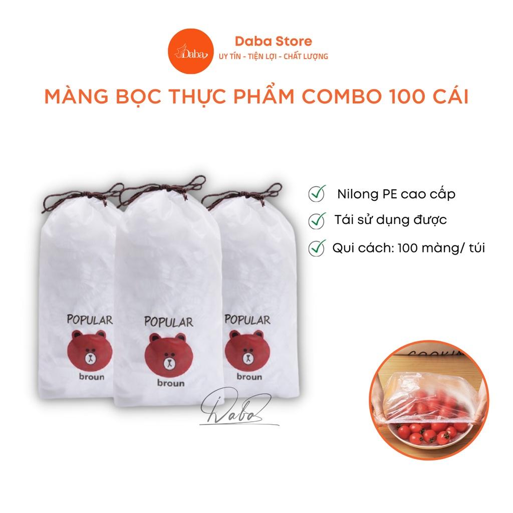 Màng Bọc Thực Phẩm Có Chun Combo 100 cái Co Dãn Tái Sử Dụng Được Kèm Túi Gấu