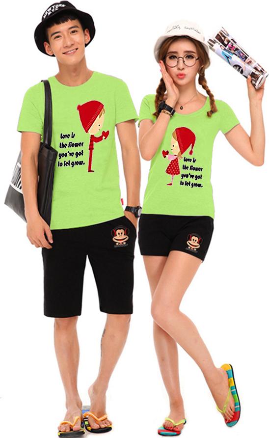 Bộ Áo Thun Đôi Nam Nữ Trao Tim Màu Xanh Chuối - S - S