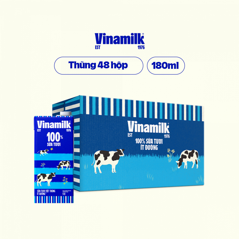 Thùng 48 Hộp Sữa Tươi Tiệt Trùng Vinamilk 100% Ít Đường