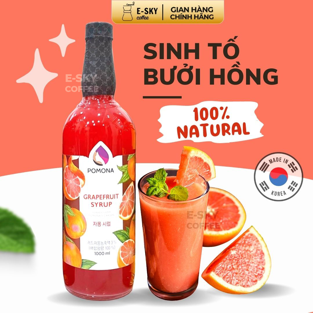 Siro Bưởi Hồng Pomona Grape Fruit Syrup Nguyên Liệu Pha Chế Hàn Quốc Chai Thủy Tinh 1 Lít