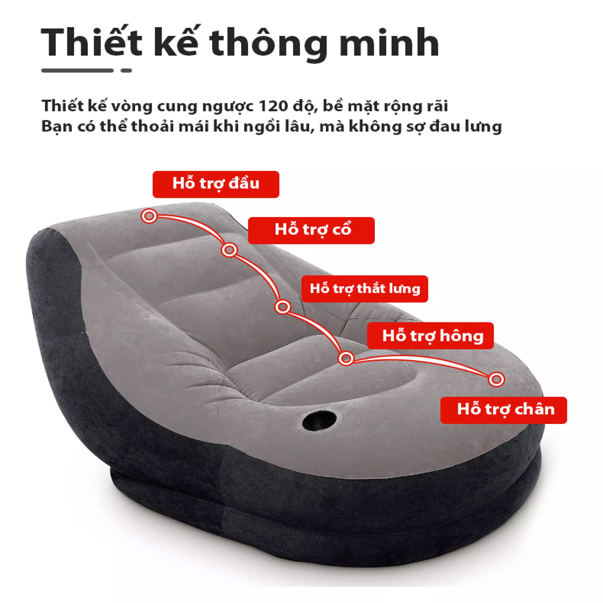 Ghế Đệm Hơi Tựa Lưng Cao Cấp, Thiết Kế Sang Trọng, Bền Bỉ, Không Thấm Nước, Bọc Nhung Mềm Mại, Không Phai Màu