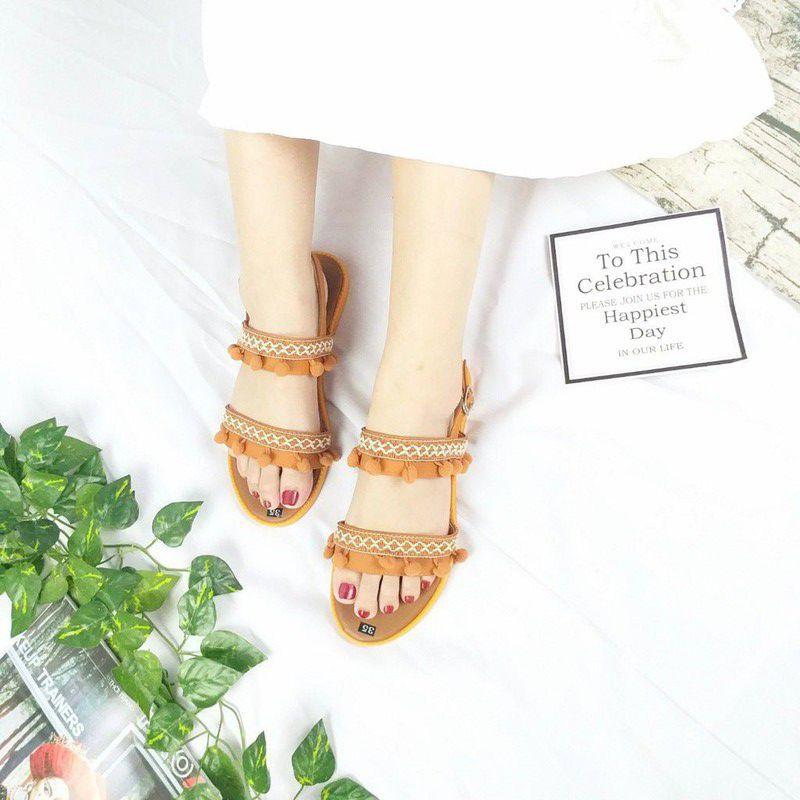 Giày sandal thổ cẩm 2 quai ngang phong cách boho hình chụp thật