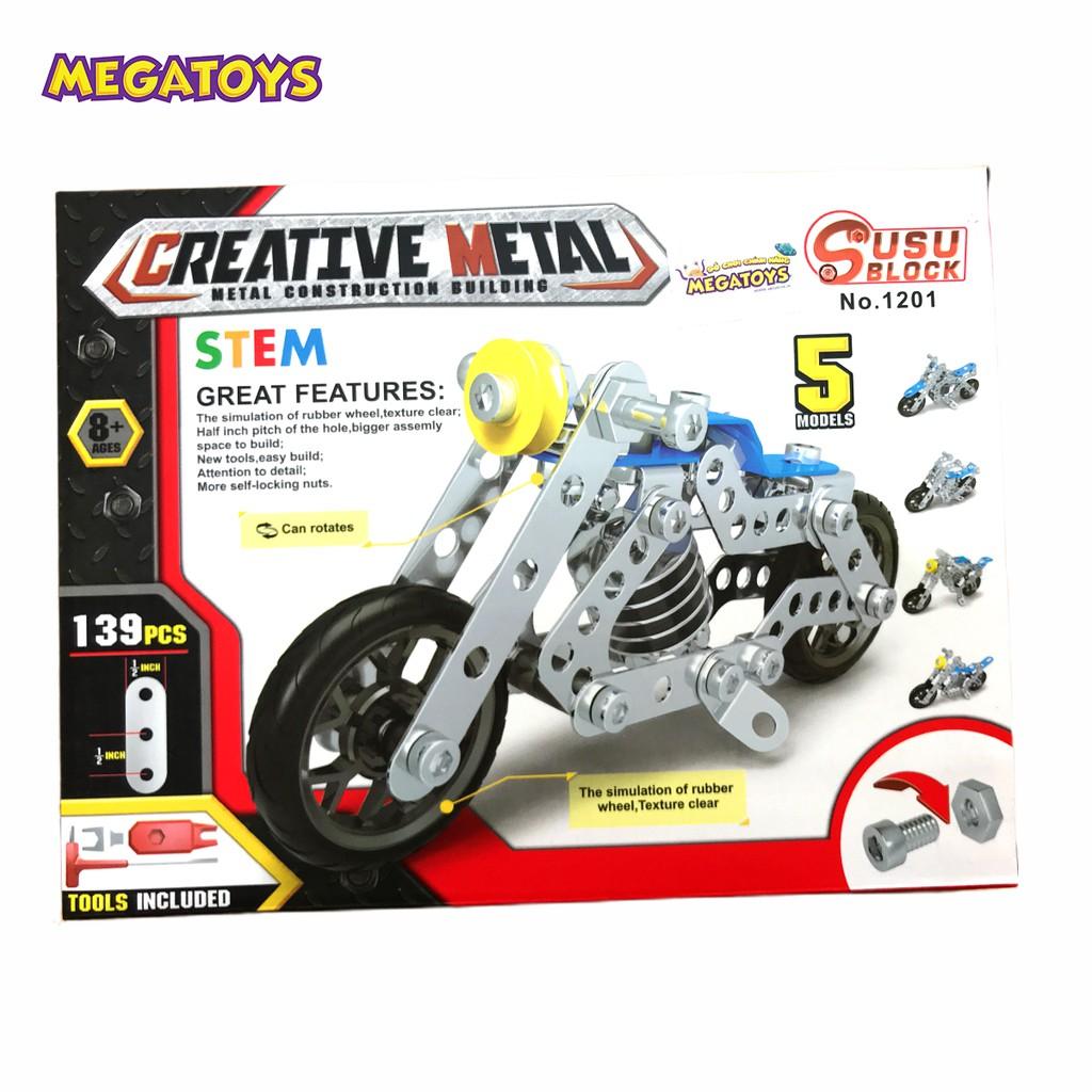 Đồ chơi giáo dục STEM - Metal bricks 5in1 - 5 Xe mô tô biến hình siêu bền 1201