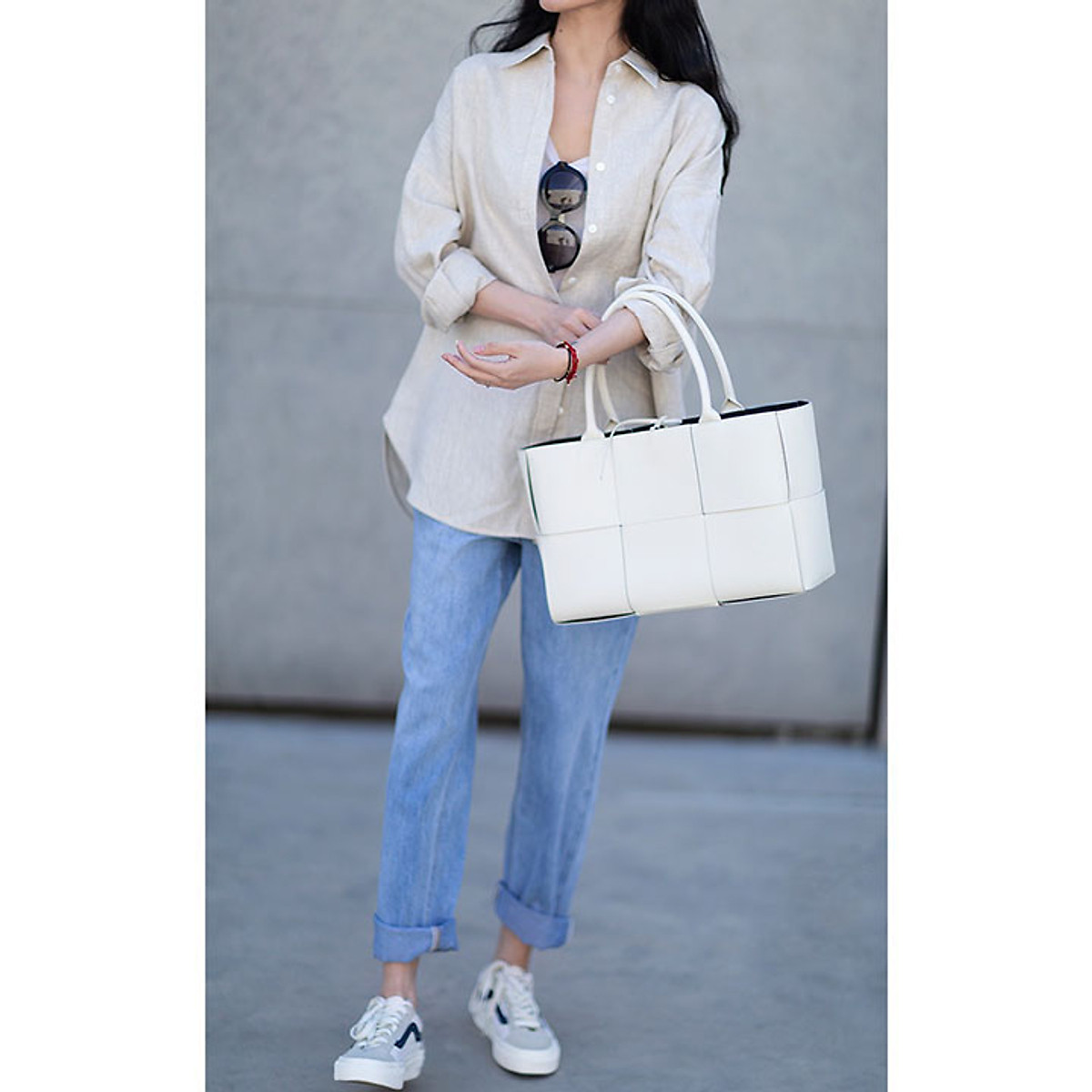 Áo sơ mi nữ form rộng rớt vai vải Linen bột Premium trẻ trung xịn xò