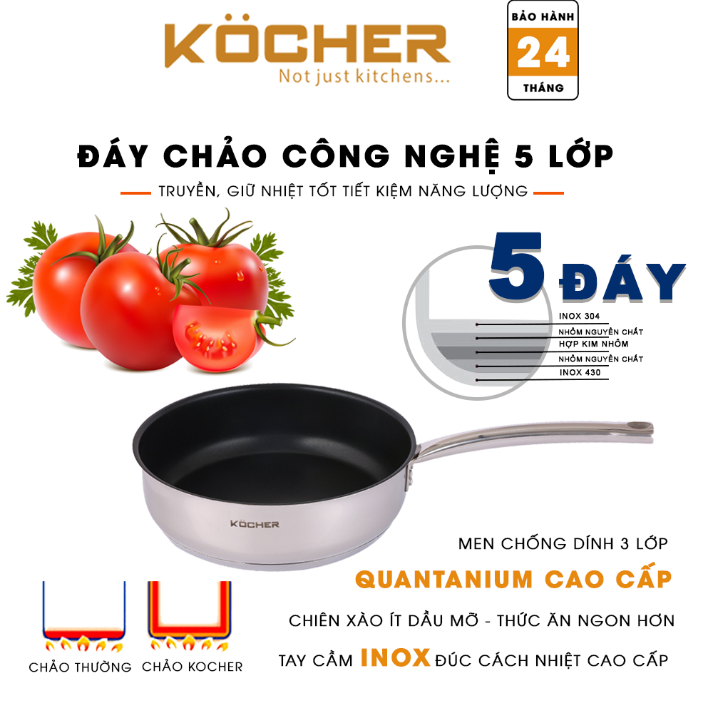 Chảo chống dính bếp từ lòng sâu cao cấp KOCHER size 20-24cm 5 lớp đáy