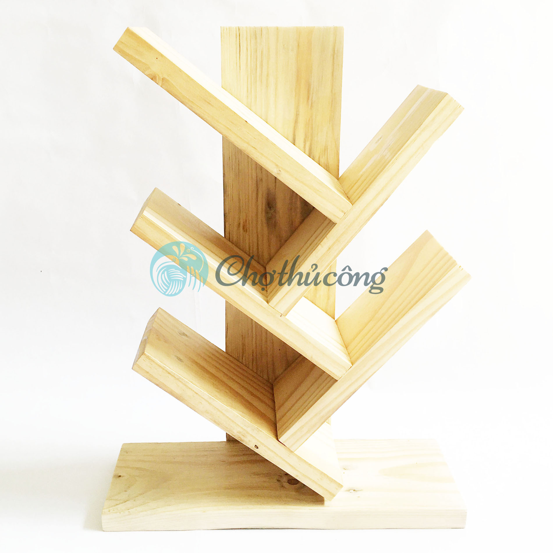 Giá sách để bàn - Kệ sách gỗ thông xương cá - Kệ sách để bàn học, bàn làm việc size S KT 35x20x14cm