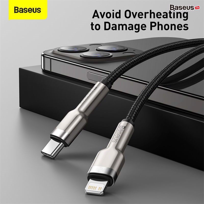 Cáp sạc nhanh C to Lightning 20W cho iPhone 12 Series Baseus Cafule Metal Series (20W, Type C to Lightning Fast charge &amp; Data Cable) - Hàng chính hãng