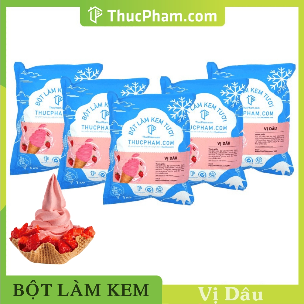 [ĂN BAO GHIỀN❤️] Combo 5 Gói Bột Làm Kem Tươi ThucPham.Com Vị Dâu - Túi 1kg - Được Chứng Nhận HTQL An Toàn Thực Phẩm ISO 22000:2018