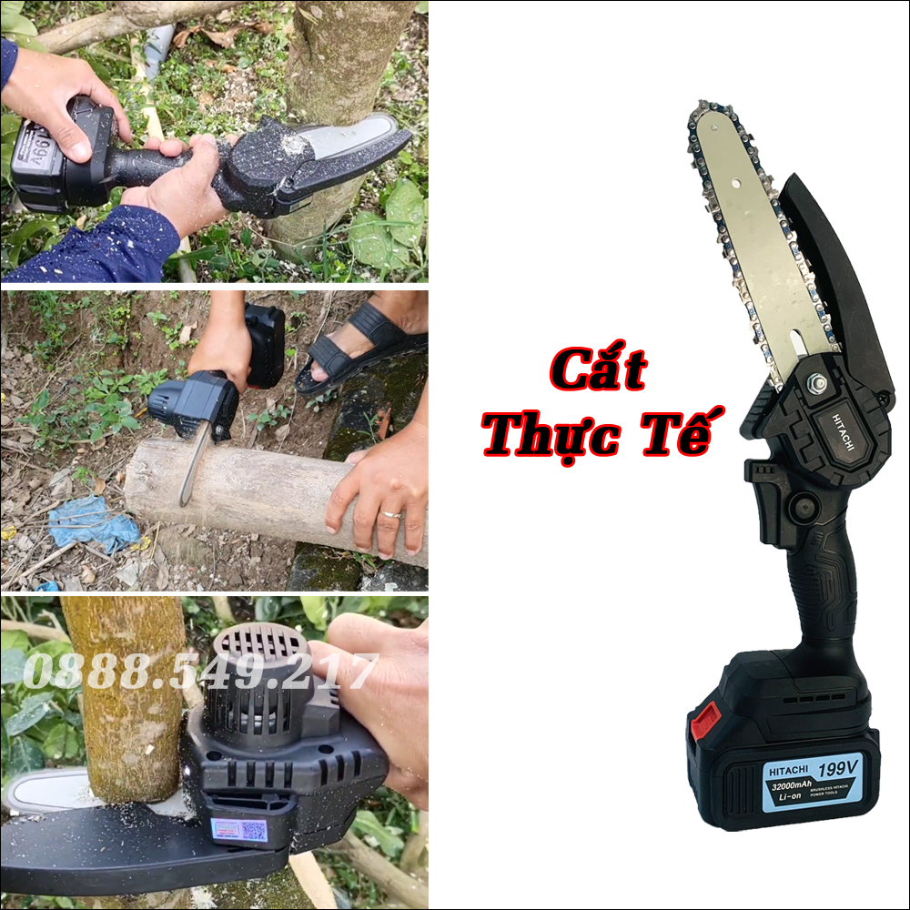 Cưa Pin Chuyên Dụng - Máy Cưa Pin 199V Tặng Bộ Dây Xích Dự Phòng - Cưa Xích Cầm Tay Chạy Pin 10cell Siêu Khỏe