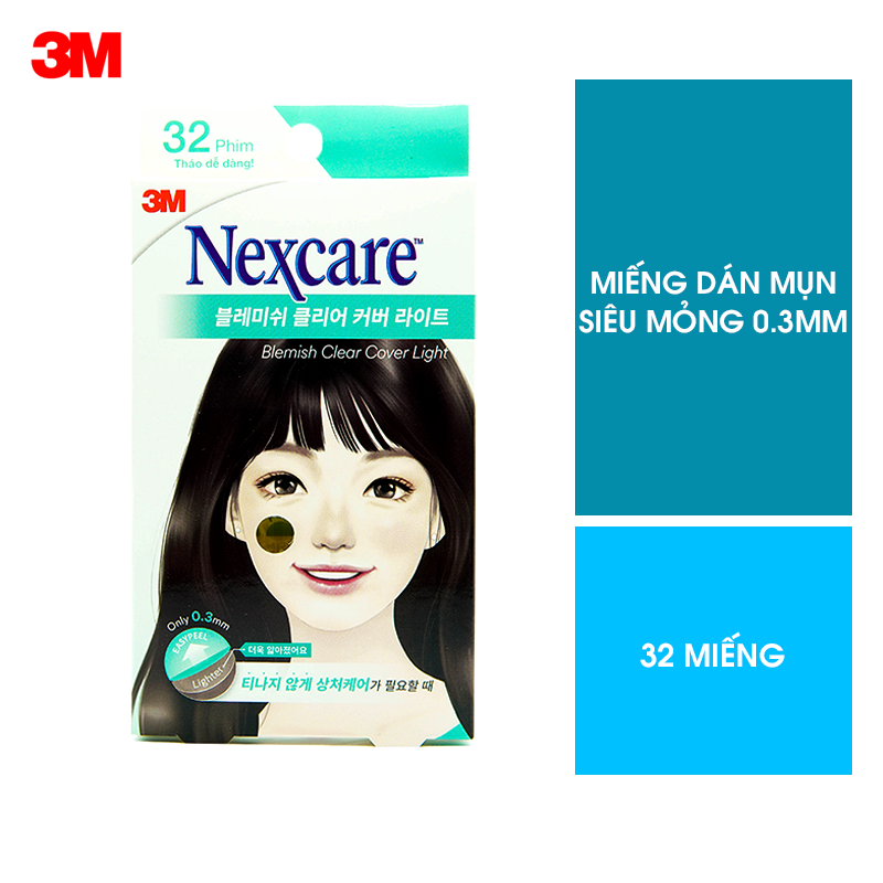 Miếng dán mụn Nexcare 3M hộp 32 miếng (24 miếng 8mm, 8 miếng 12mm) - Siêu mỏng, không thấm nước BBC LIGHT