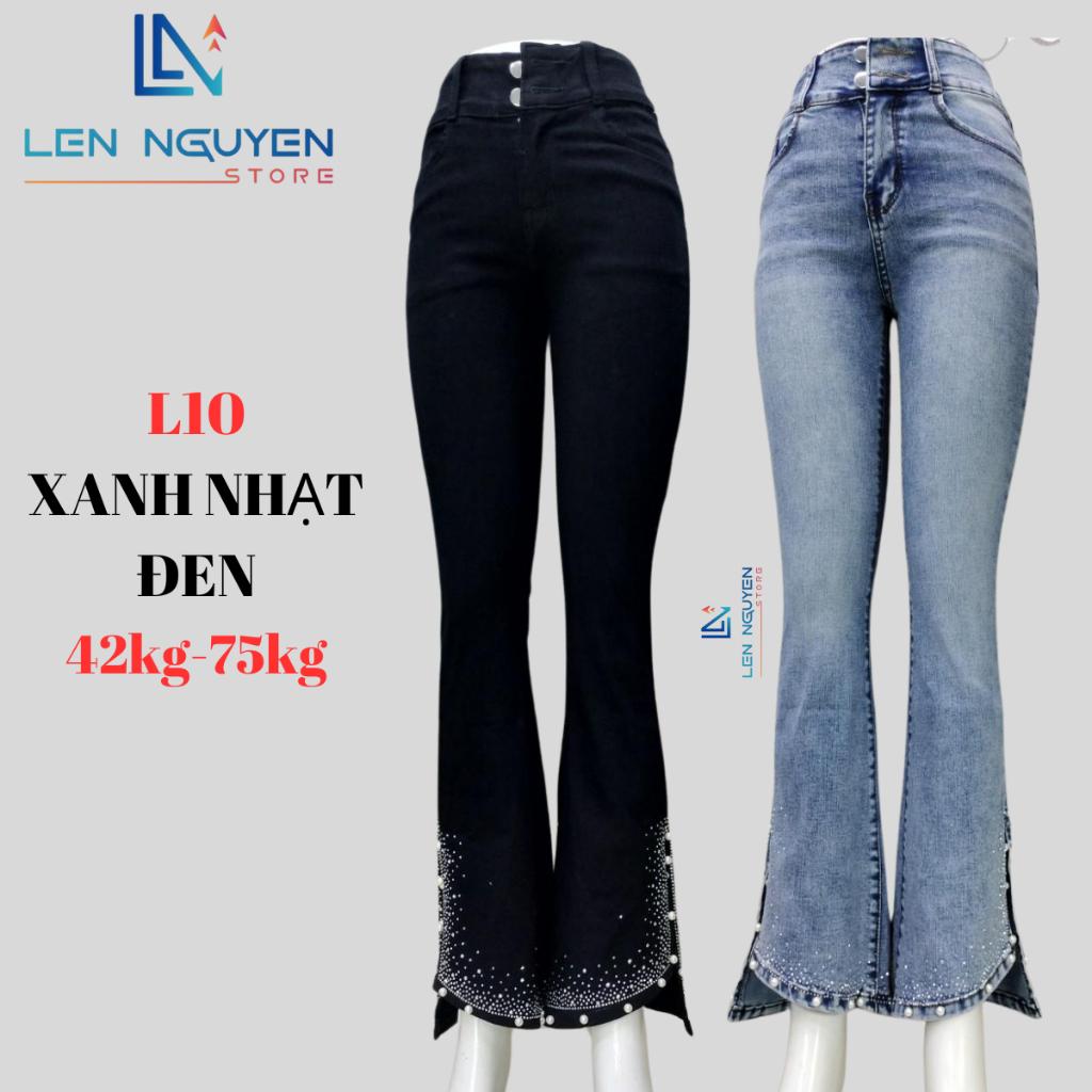 L10_Quần jean nữ, loe, lưng cao, quần bò nữ dáng ôm, quần rin nữ có big size, cho 42kg đến 75kg,LEN NGUYEN STORE - Đen